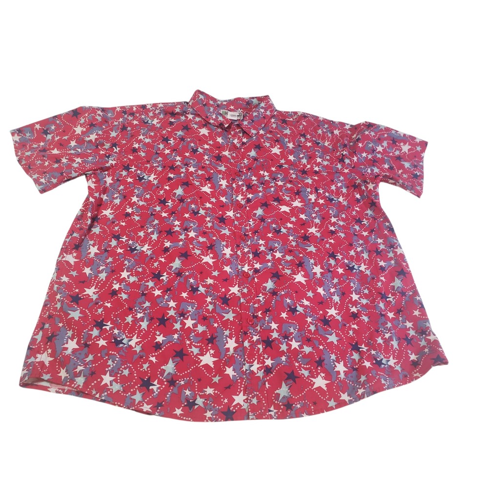 NWOT Haband Short Sleeve Button Up Shirt Multicolor Mens XL Red White Blue Stars